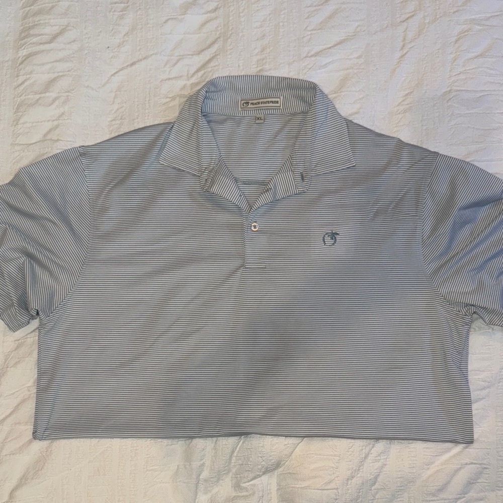Peach State Pride Men's Gray Striped Polo Shirt